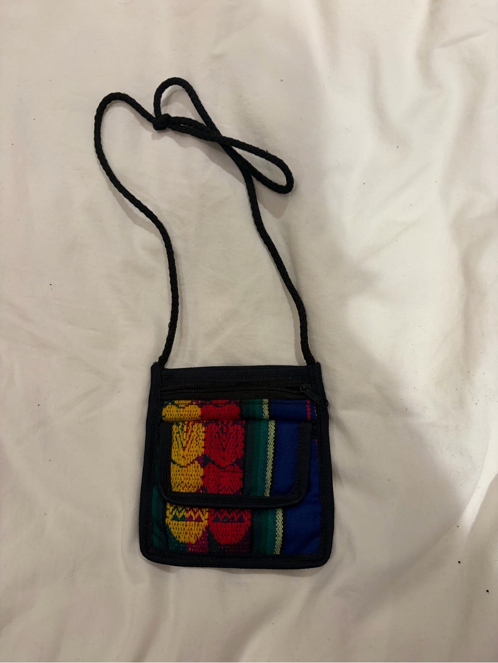 Handwoven Multicolor Crossbody Shoulder Bag - Black Trim